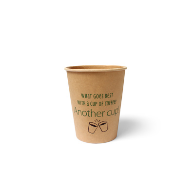 Koffiebekers 237 ml (8 oz), karton Ø 8 x 9,2 cm bruin met Silly Times opdruk "100% FAIR"