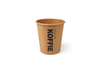 Koffiebekers 177 ml (6,5 oz), karton Ø 7,2 x 7,8 cm bruin met bedrukking "Altijd Koffie"