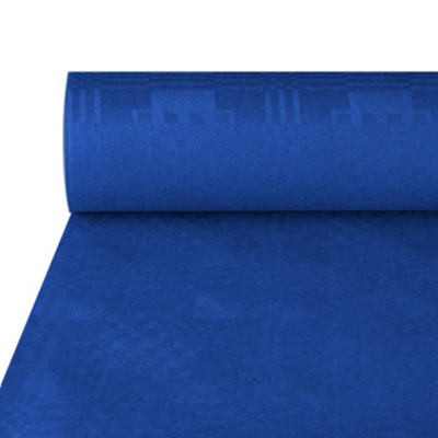 Tafelkleed papier met damastprint 50 m x 1 m donkerblauw