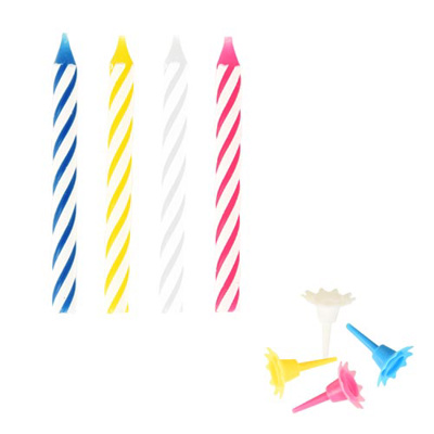 24 Verjaardagskaarsjes met houders 6 cm assorti kleuren