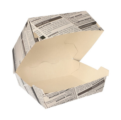 50 Hamburgerbox, karton van verse houtvezels 7 cm x 12,5 cm x 12,5 cm "Newsprint" groot