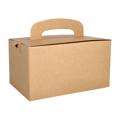 20 Lunch boxen, karton "pure" hoekig 12,5 cm x 15,5 cm x 22,5 cm bruin met handvaten