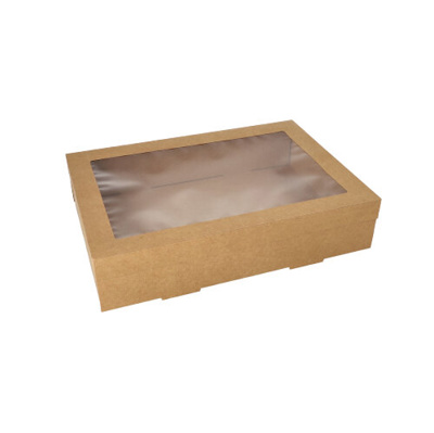 10 Catering dozen, karton hoekig 8 cm x 25,2 cm x 35,9 cm bruin met apart deksel en kijkvenster van 