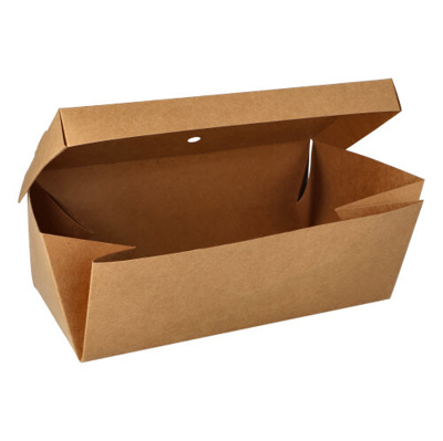 Hamburgerbox, karton van verse houtvezels "pure" 10 cm x 13 cm x 25 cm bruin vouwbaar, groot