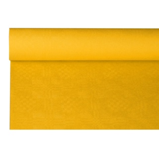 Tafelkleed papier met damastprint 8 m x 1,2 m geel