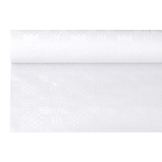 Tafelkleed papier met damastprint 6 m x 1,2 m wit