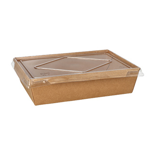 Saladeschalen, Karton hoekig 1200 ml 4,9 cm x 21,9 cm x 15 cm bruin met deksel