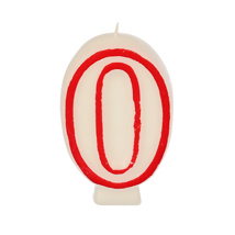 Verjaardagskaarsjes 7,3 cm wit "0" met rode rand
