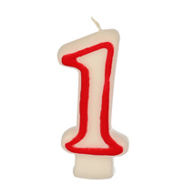 Verjaardagskaarsjes 7,3 cm wit "1" met rode rand