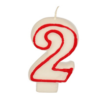 Verjaardagskaarsjes 7,3 cm wit "2" met rode rand