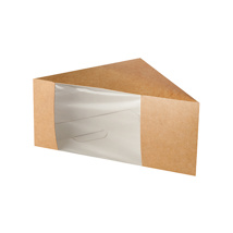 Kartonnen sandwichboxen met venster van PLA "pure" 12,3 cm x 12,3 cm x 8,2 cm bruin