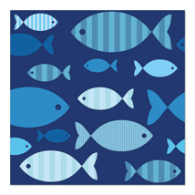 Servetten, 3-laags 1/4 vouw 33 cm x 33 cm "Blue Fish"