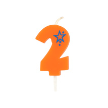 Getalkaarsen, mini 6,8 cm oranje "2"