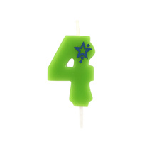 Getalkaarsen, mini 6,8 cm groen "4"