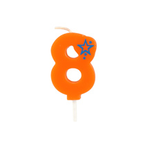 Getalkaarsen, mini 6,8 cm oranje "8"