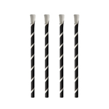 Drinkrietjes met lepel, papier Ø 8 mm · 20 cm zwart/wit "Stripes"