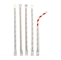Drinkrietjes, flexibel, papier Ø 6 mm · 20 cm assorti kleuren "Stripes" per stuk verpakt