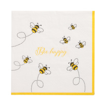 Servetten 3-laags 1/4 vouw 33 cm x 33 cm wit "Bee Happy"