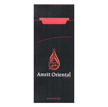 Bestekzakjes "Individualdruck" 20 cm x 8,5 cm zwart "Amrit Oriental Food" inkl. roter Serviette 
