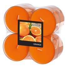 Geurtheelichten maxi "Flavour by GALA" Ø 59 mm · 24 mm oranje - Sinaasappel in behuizing van polyc