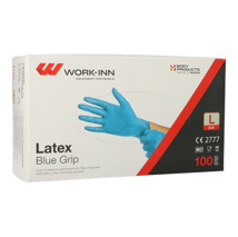 Handschoenen "WORK-INN" Latex poedervrij blauw "Blue Grip" L