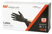 Handschoenen "WORK-INN/PS" Latex poedervrij "Black Grip" zwart M