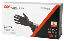 Handschoenen "WORK-INN/PS" Latex poedervrij "Black Grip" zwart L