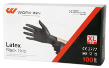 Handschoenen "WORK-INN/PS" Latex poedervrij "Black Grip" zwart Maat XL
